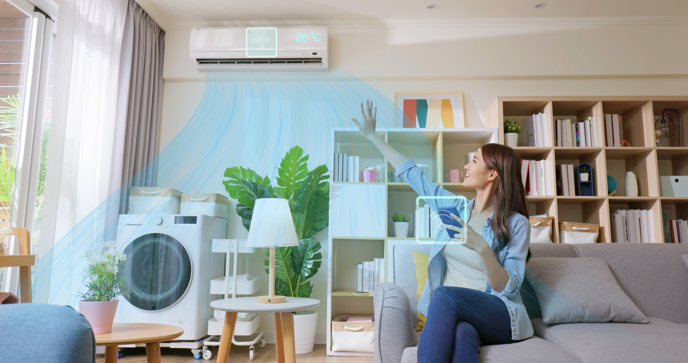 women using smart HVAC system